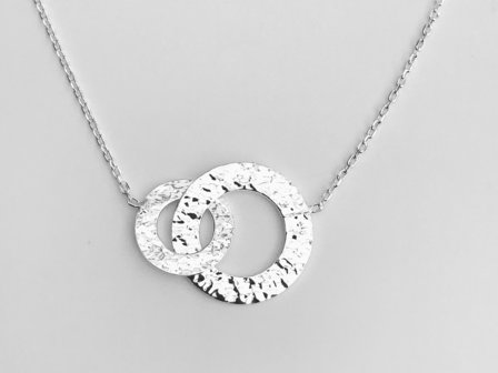 Clip vlinder zelfmoord kanker ketting met 2 rondjes in geklopt zilver - moon.silver.shop