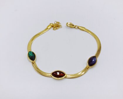 Armband met 3 gekleurde stenen
