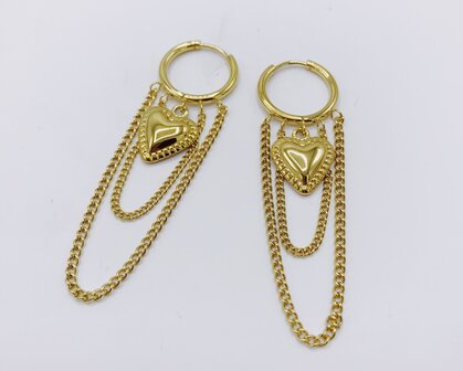 oorbellen met kettinkjes en hartje