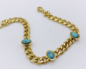 armband in stainless steel met turkoois steentjes